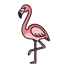 Illustration of a pink flamingo standing on one leg, with a black outline against a white background.