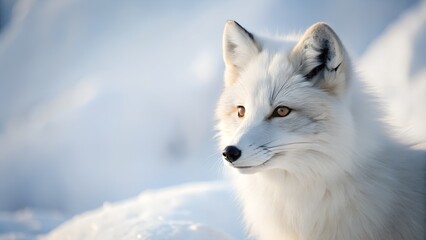 Naklejka premium Snow Fox White Fur Soft Winter Closeup