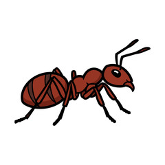 A cartoon illustration of a single ant, depicted in a side profile, isolated against a white background.