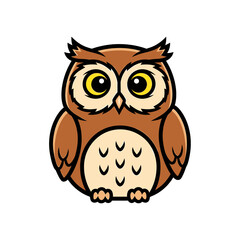 A cartoon owl illustration, featuring a brown body, large yellow eyes, and a white chest.