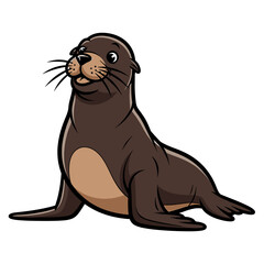 Cartoon illustration of a brown seal sitting upright, looking to the left.