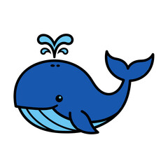 A cartoon illustration of a blue whale, spouting water from its blowhole.