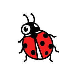 Cartoon illustration of a red ladybug with black spots and antennae, isolated on a white background.
