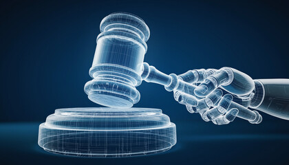 Digital Justice: A conceptual image illustrating the convergence of law and technology, highlighting the future of legal systems, artificial intelligence and cyber justice.
