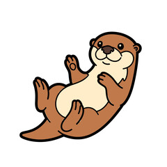 A cartoon otter lies on its back, smiling and looking upwards, paws raised.