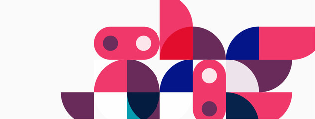Obraz premium Abstract geometric shapes overlap, creating vibrant composition. Pink, purple, navy dominate neutral background. Modern design.