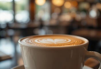 Warm latte art served in a cozy coffee shop during the afternoon hours Generative AI