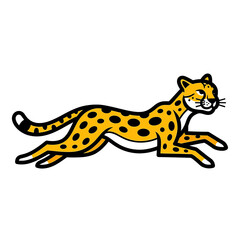 Cartoon cheetah leaping forward, depicted in yellow with black spots, against a white background.