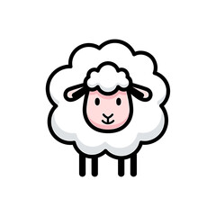 A stylized cartoon illustration of a fluffy, white sheep standing.
