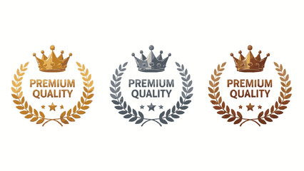 Celebrate premium quality with these stunning golden, silver, and bronze crown laurel wreaths, a symbol of excellence, achievement, and luxury branding
