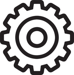Black and white gear icon, representing mechanics, engineering, and industrial processes.