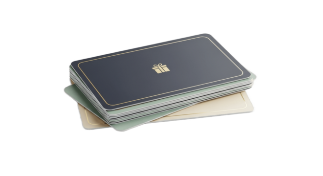 Stack of Elegant Gift Cards with Dark and Pastel Designs – Versatile Vouchers for Retail, Online Shopping, Membership, Rewards, and Corporate Gifting – Perfect Branding Element for Stores and Services