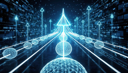 Digital Highway of Progress: A futuristic depiction of connected data pathways, illustrating the advancement and progression.
