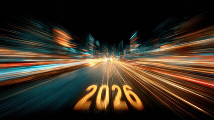 Illuminated numerical date streams past in a high speed city night time motion blur tunnel