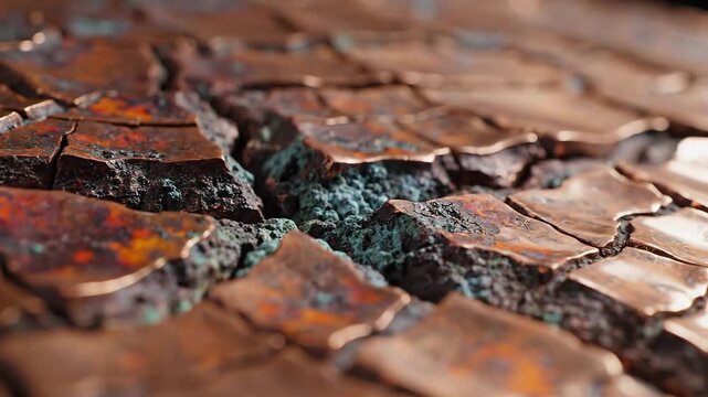 Close up textured surface with metallic and aged patina detail