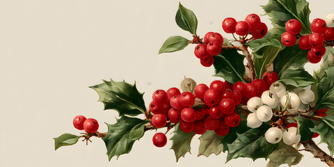 Christmas Holly Corner Frame Elegant holly and berry corner frame for festive designs. Festive season embellishment refined winter foliage accent decorative botanical border holiday