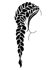 Silhouette of a stylish hairstyle with a wide braid on the side, fashionable women's braiding for design