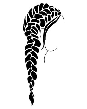 Silhouette of a stylish hairstyle with a wide braid on the side, fashionable women's braiding for design