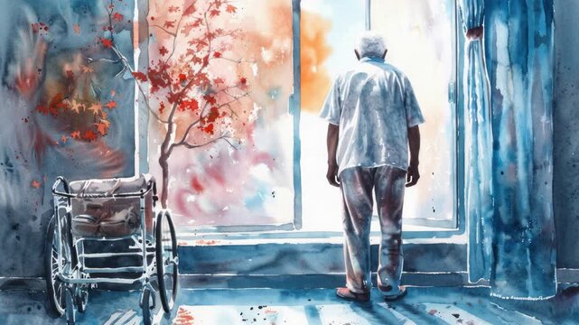 Video A person gazing out a window with a contemplative expression