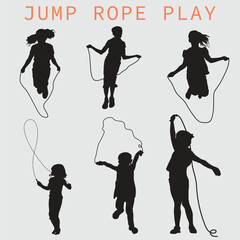 Silhouette of Childrens playing jump rope bundle vector design isolated on white background.Funny game children jumping rope