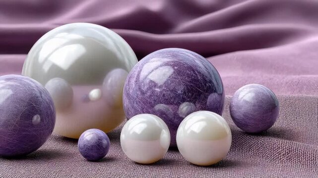 Decorative Purple and White Eggs on Soft Fabric Surface