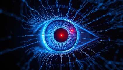 Futuristic eye with glowing network, symbolizing artificial intelligence and advanced technology for innovative concepts and cutting-edge design projects