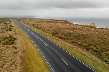 The Great Ocean Road on a stormy day. Twelve Apostles and coastline