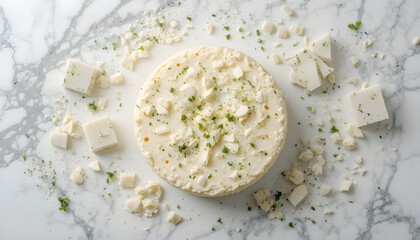 Minimalist Nabulsi Cheese on Marble Background. nabulsi cheese