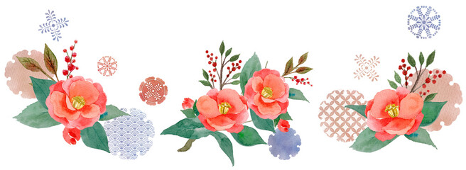 水彩の椿と雪輪のセット