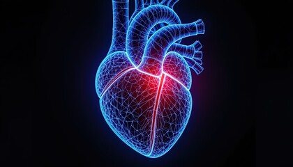 Stunning digital heart illustration perfect for medical tech, healthcare, or science projects with a modern, vibrant, and dynamic design on a black background.