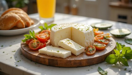 Traditional Middle Eastern Breakfast With Nabulsi Cheese. nabulsi cheese