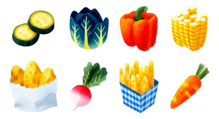 Colorful Fresh Market Vegetables Illustration on Transparent Background for Creative Use