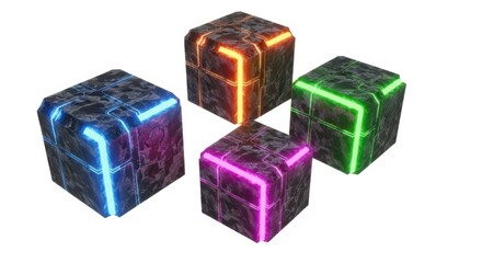 Obraz premium Futuristic Glowing Cubes with Neon Lights in Dark Environment