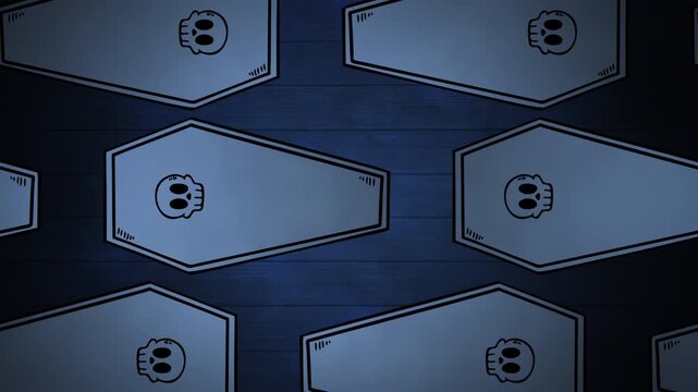 eerie game interface background decorated with blue tiles and gothic skull symbols