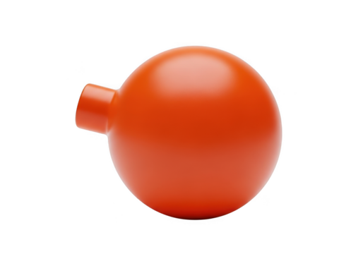Orange sphere with nozzle 3d render, ball shape, round object, digital art, orange color, orb, sphere, isolated on transparent background