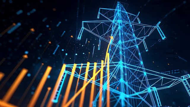 Illuminated digital power grid infrastructure with data analytics visualizing smart energy management and efficient global energy distribution for a connected future