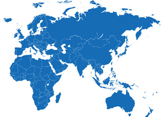 Geographic Map of the World's Eastern Hemisphere, Depicting Political Borders of Countries Across Europe, Asia, Africa, and Australia, Clean Vector Design for Educational Presentations
