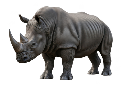 Detailed rhino image, wildlife animal, horned creature, african wildlife, safari animal, png image, isolated on transparent background