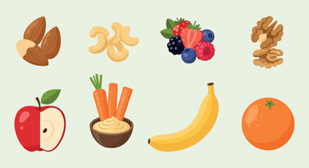 Healthy snacks and fruits assortment with transparent background