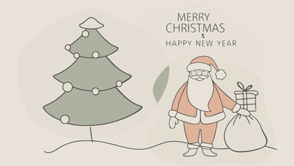 Festive christmas card featuring santa claus and a christmas tree illustration