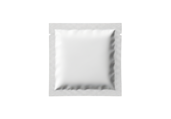 Square sachet mockup, foil packaging, single dose, medicine pouch, cosmetic sample, blank template, product mockup, mock-up isolated on transparent background