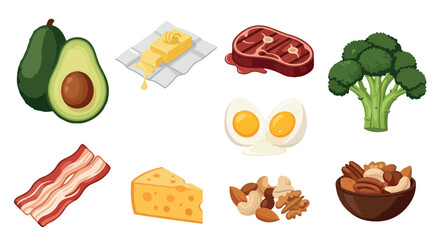 Keto foods collection with transparent background