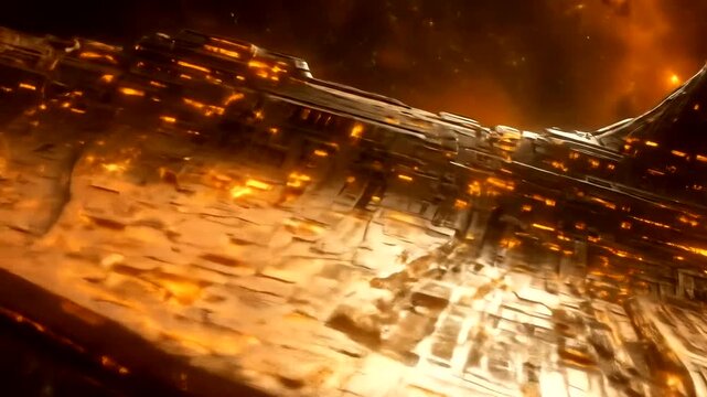 Celestial dreadnought amidst cosmic firestorm