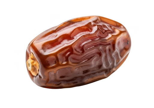 Delicious fresh medjool date fruit, healthy snack, ramadan food, close up macro photography, isolated on transparent background