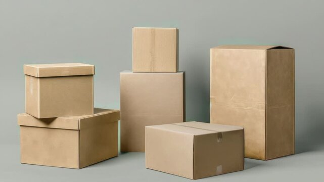 Video A group of cardboard boxes stacked together, often used in storage or moving scenarios