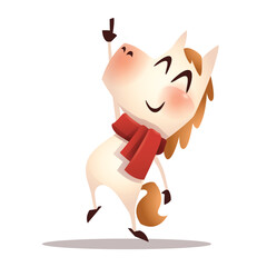 Joyful Cartoon White Horse Character with Red Scarf