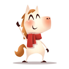 Joyful Cartoon White Horse Character with Red Scarf