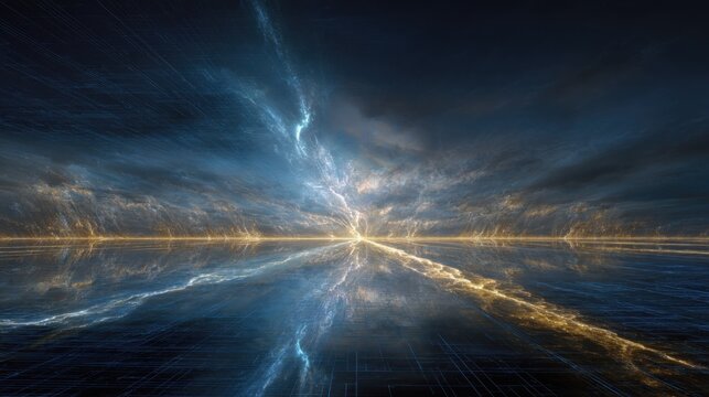 Abstract Digital Space Clouds Lightning Reflection Surreal Futuristic Landscape