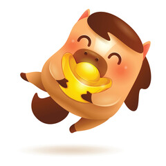 Cute Little Cartoon Horse. Chinese Golden Ingot