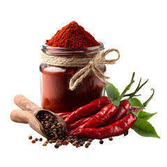 Spicy Red Chili Powder and Pepper on White Background for Culinary Use
